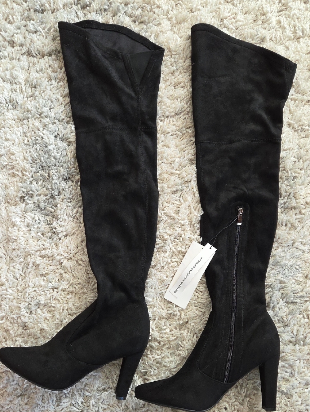 ShoeNTale Black Over-the-Knee Suede Stiletto Boots